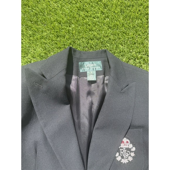 VTG Lauren Ralph Lauren Crested Double Breasted‎ Blazer 6 Black Wool Silver USA - Picture 3 of 5